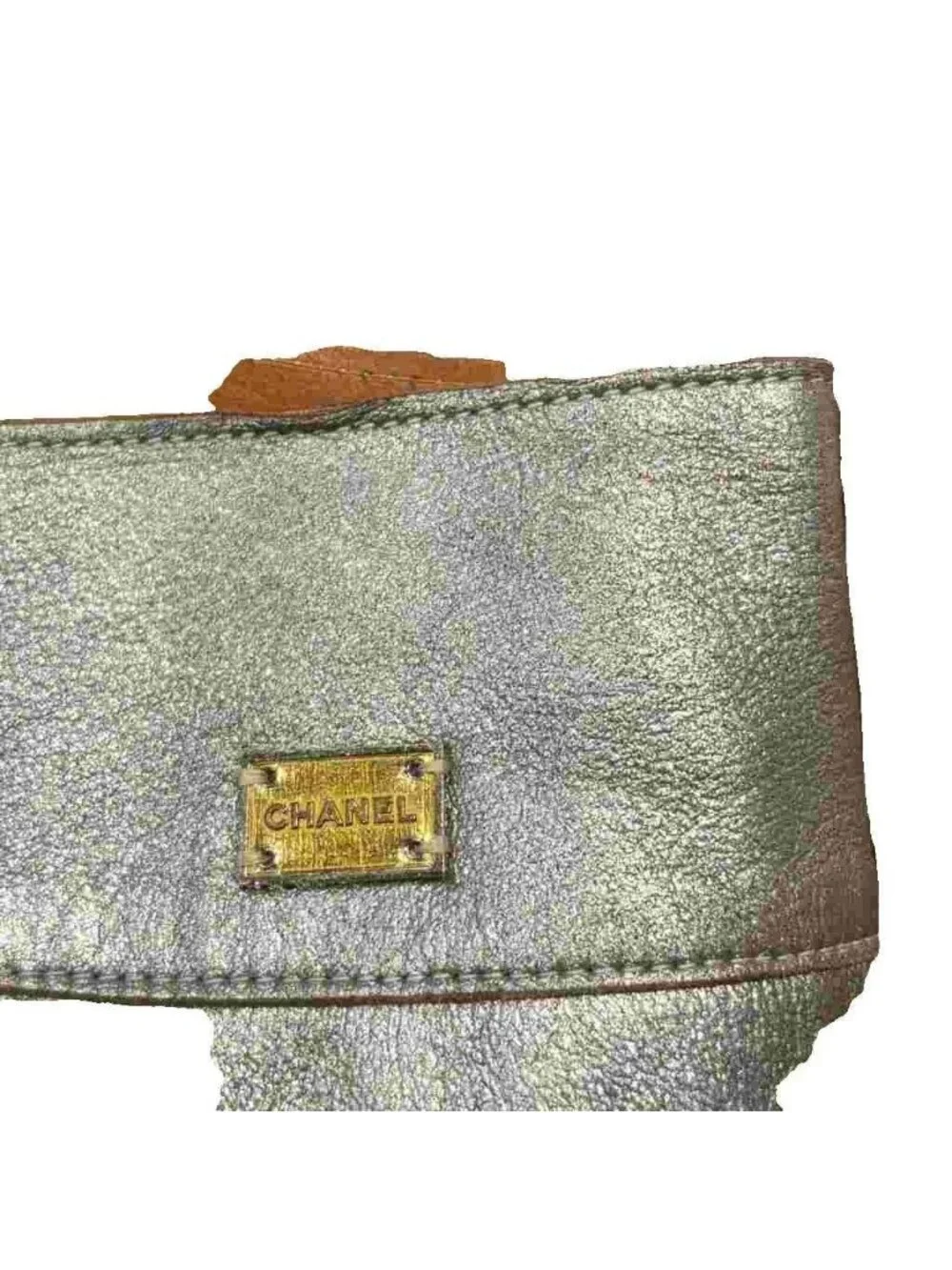 Chanel Leather Skirt Tight Lambskin Knee Length 38 Gold